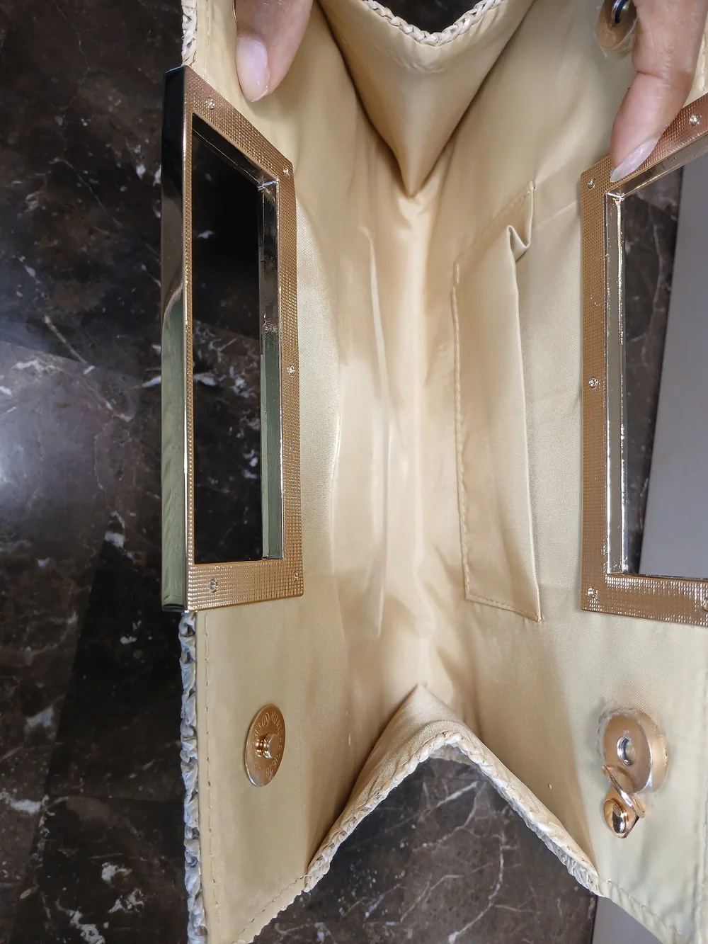 Straw Rectangle Top-Handle Clutch Bag With Gold Accents